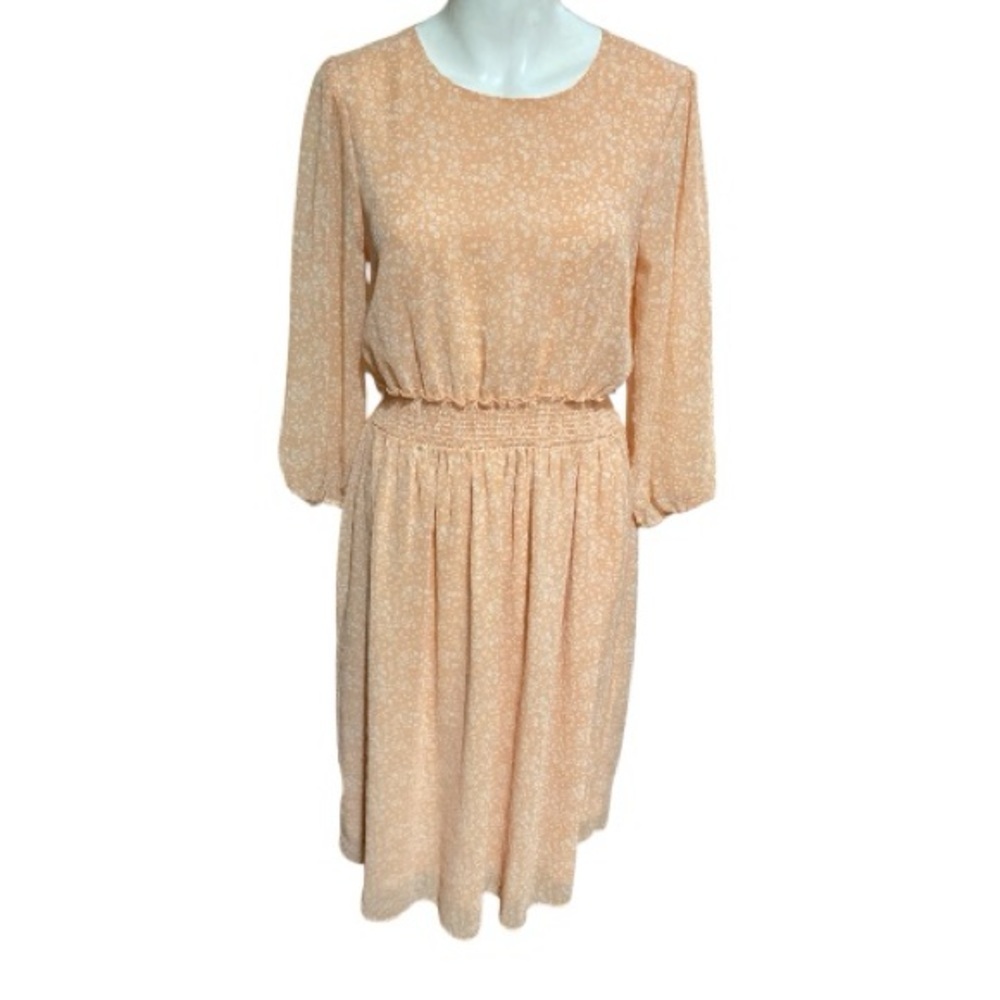 DownEast Soft Peach Long Sleeve Floral Dress Size S